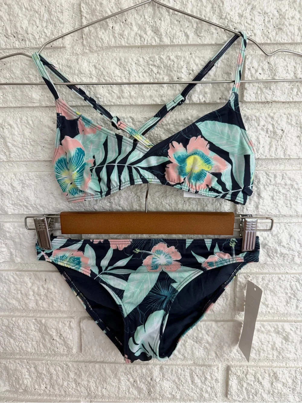 Roxy Girls Hawaii Story Floral Bikini Set - Navy, Mint & Pink
